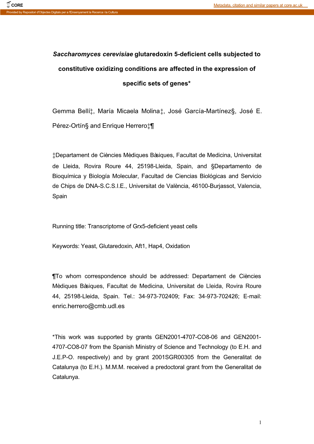 Saccharomyces Cerevisiae Glutaredoxin 5-Deficient Cells Subjected To