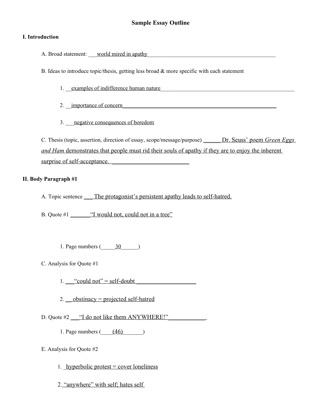 Sample Essay Outline