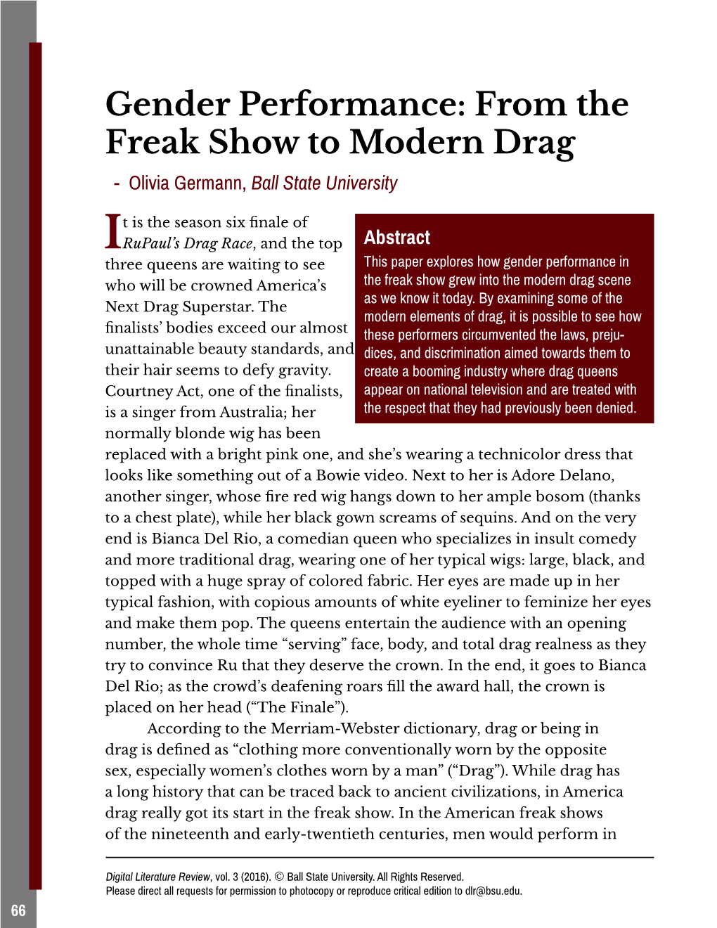 From the Freak Show to Modern Drag - Olivia Germann, Ball State University