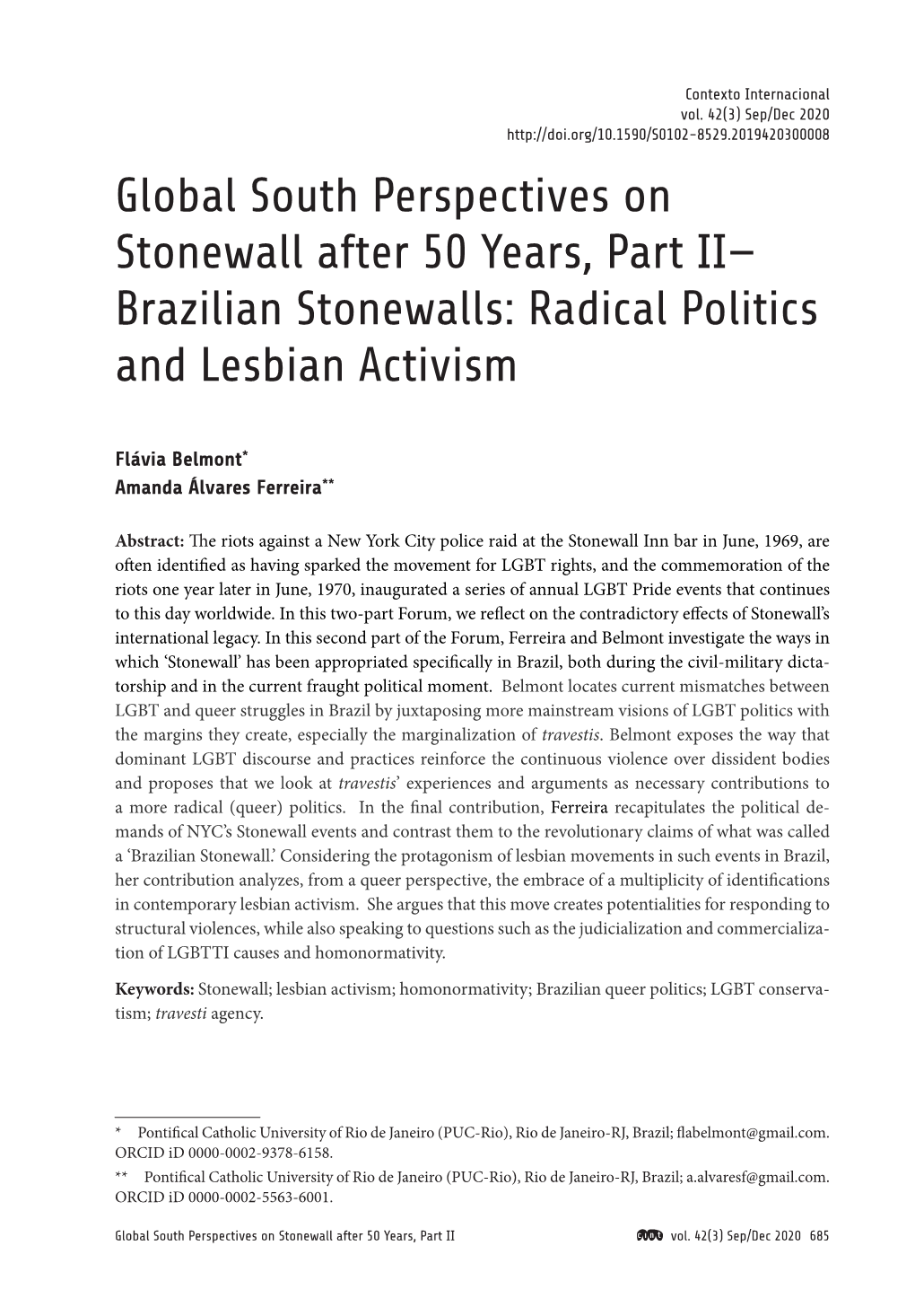 Brazilian Stonewalls: Radical Politics and Lesbian Activism