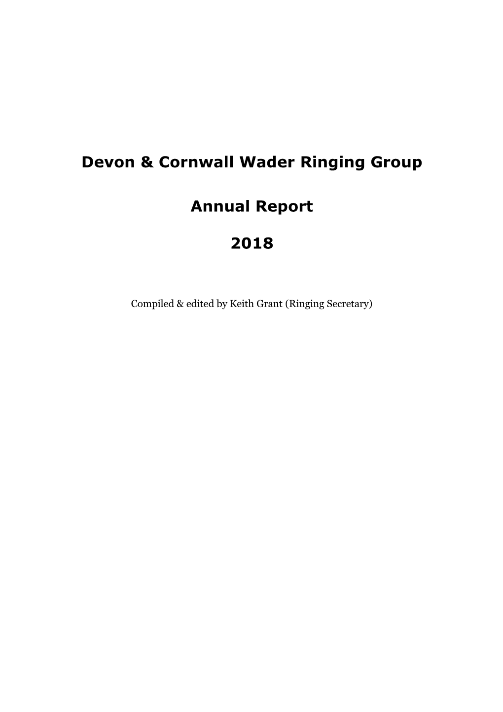 Devon & Cornwall Wader Ringing Group Annual Report 2018