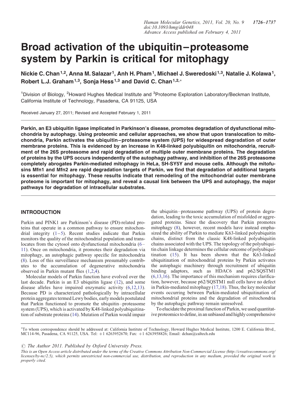 Broad Activation of the Ubiquitin–Proteasome System by Parkin Is Critical for Mitophagy