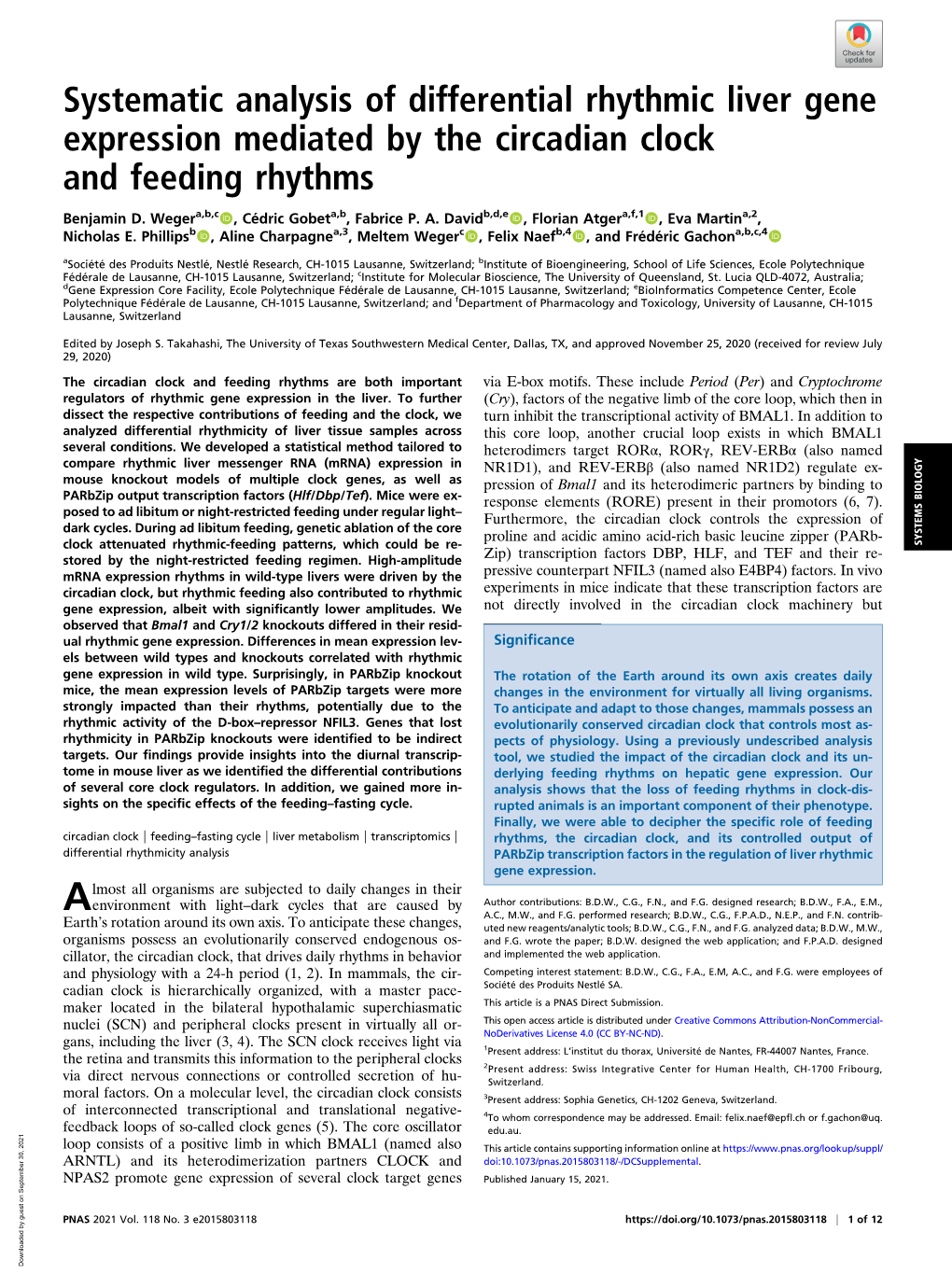 Systematic Analysis of Differential Rhythmic Liver Gene Expression Mediated by the Circadian Clock and Feeding Rhythms