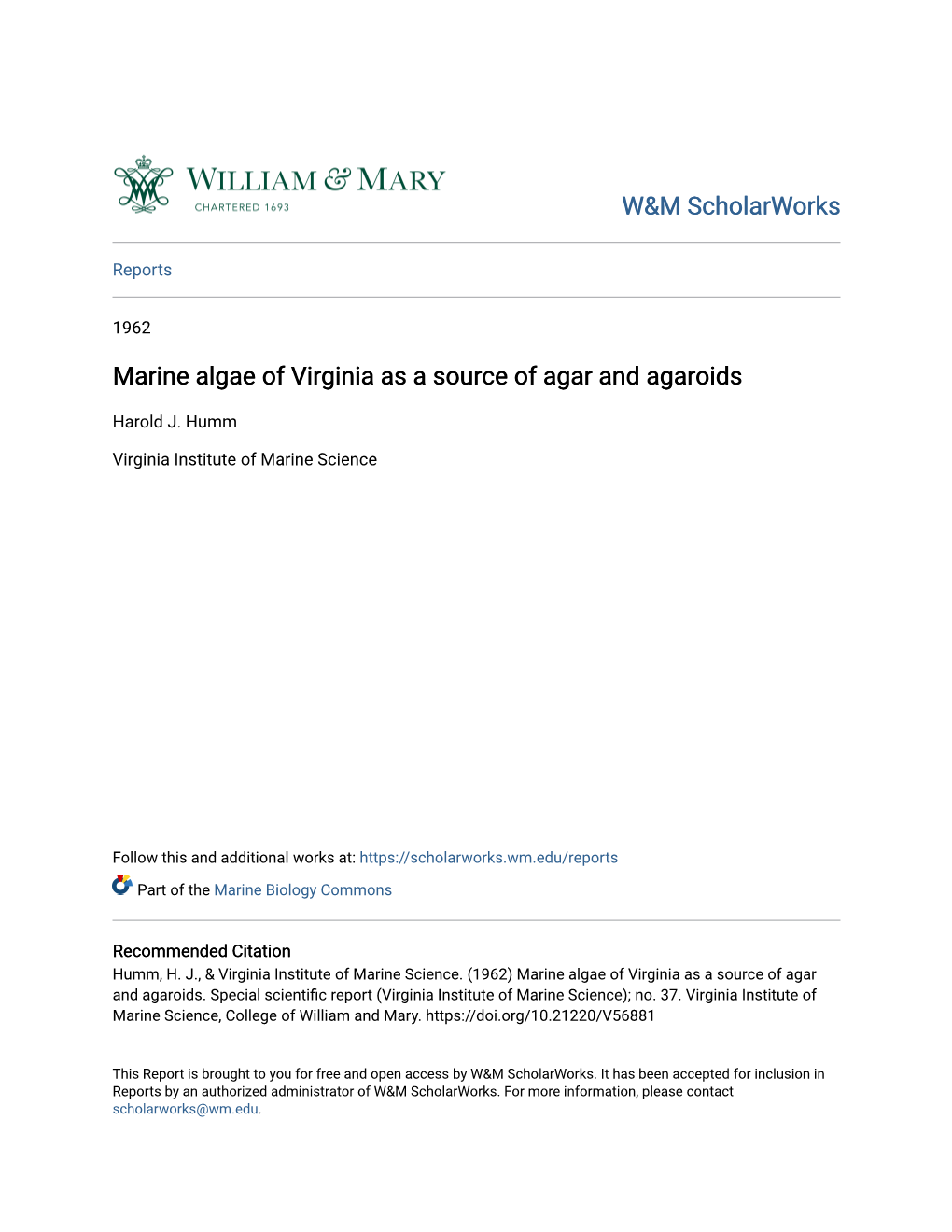 Marine Algae of Virginia As a Source of Agar and Agaroids
