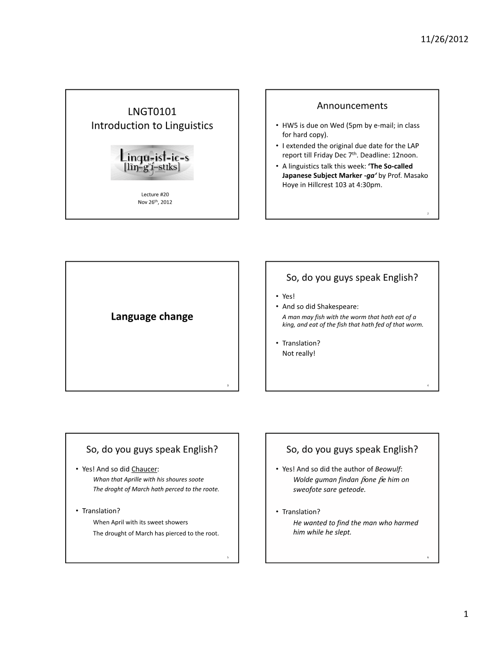 LNGT0101 Introduction to Linguistics Language Change