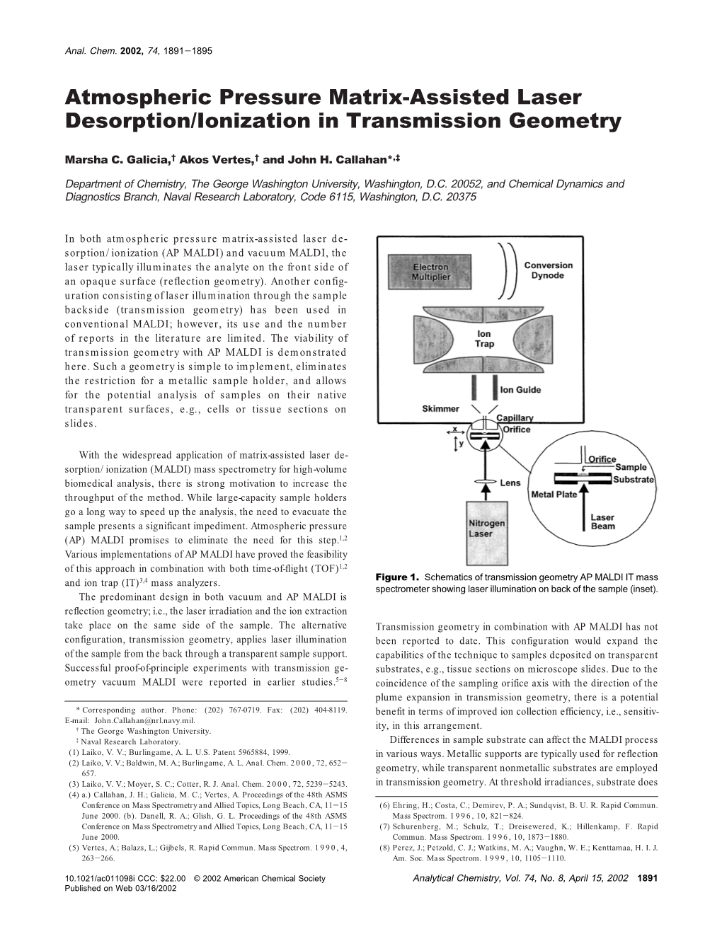 Atmospheric Pressure Matrix-Assisted Laser Desorption/Ionization in Transmission Geometry