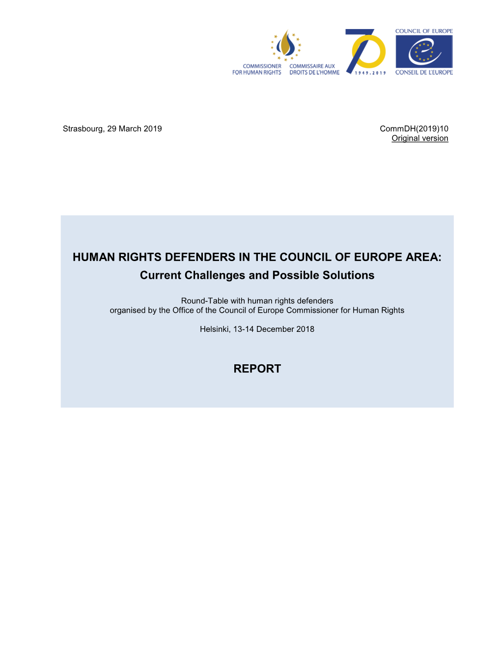 Draft Report Round-Table with Human Rights Defenders Helsinki 13