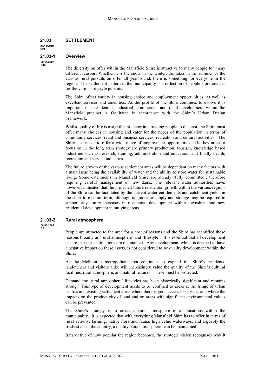 21.03 SETTLEMENT 21.03-1 Overview the Diversity on Offer