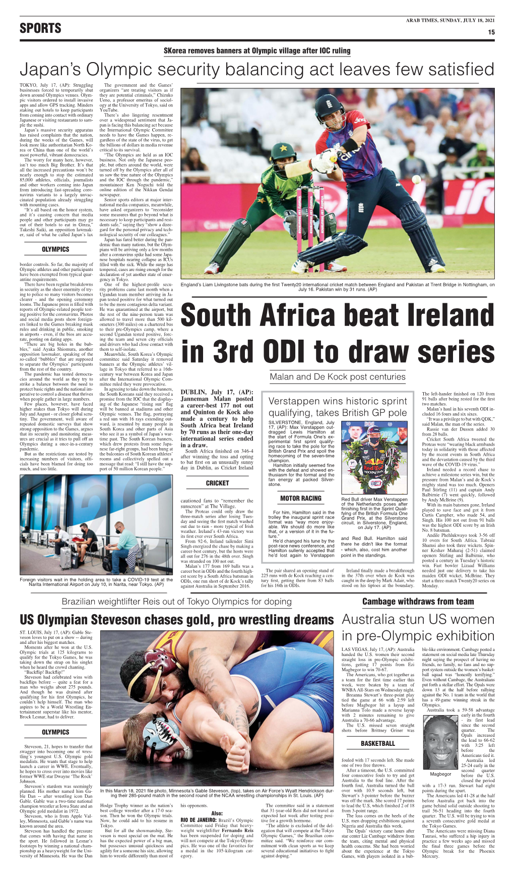 South Africa Beat Ireland in 3Rd ODI to Draw Series