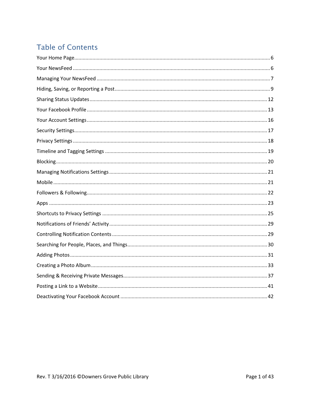 Table of Contents Your Home Page