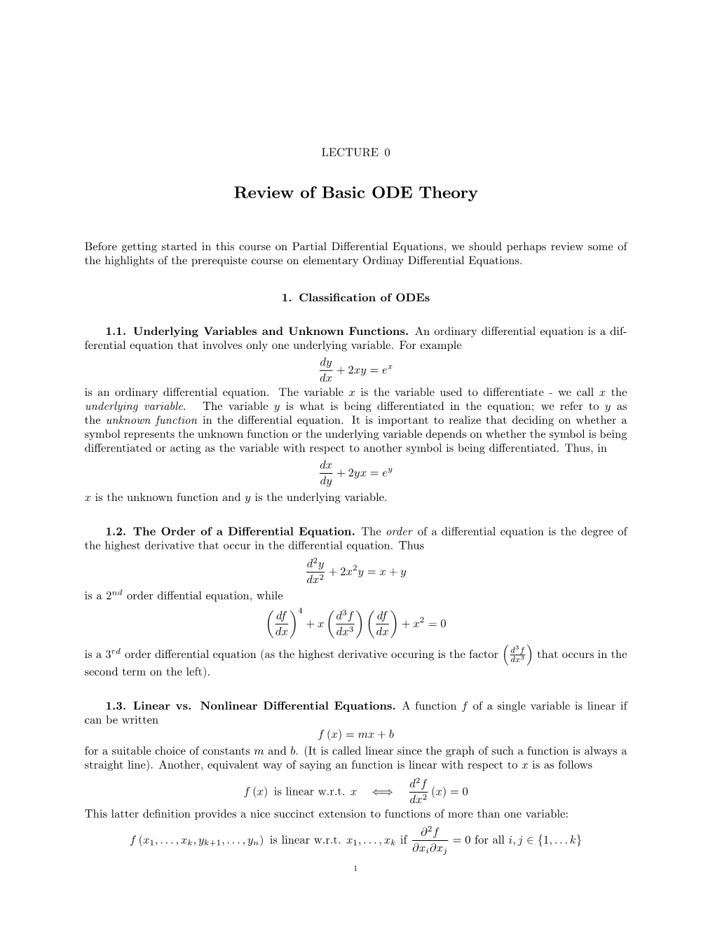 Review of Basic ODE Theory