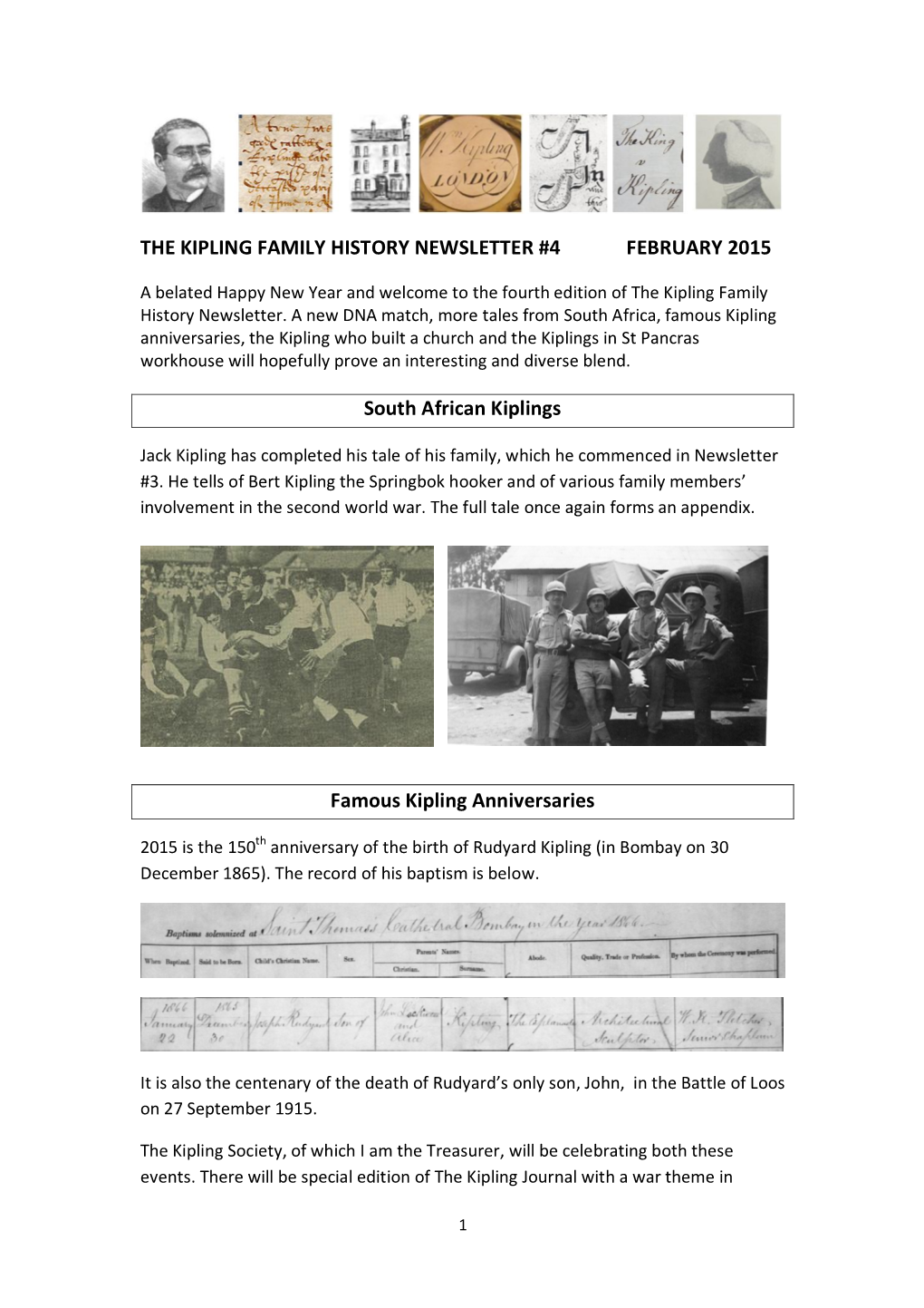 The Kipling Family History Newsletter #4 February 2015