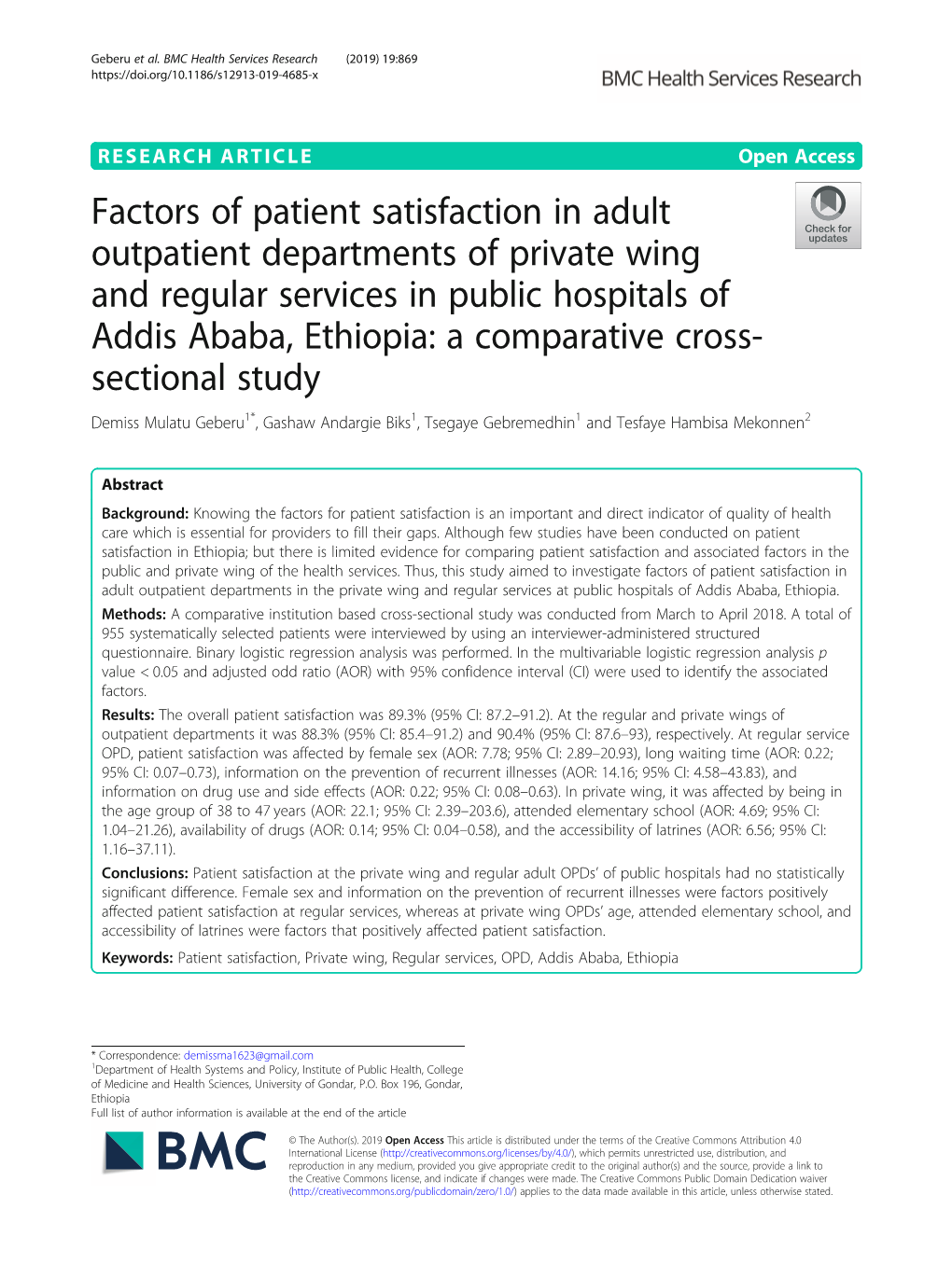 Factors of Patient Satisfaction in Adult Outpatient Departments of Private