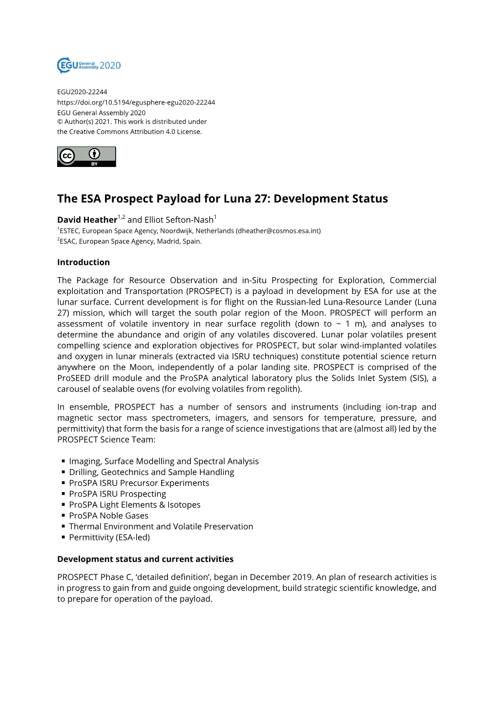 The ESA Prospect Payload for Luna 27: Development Status