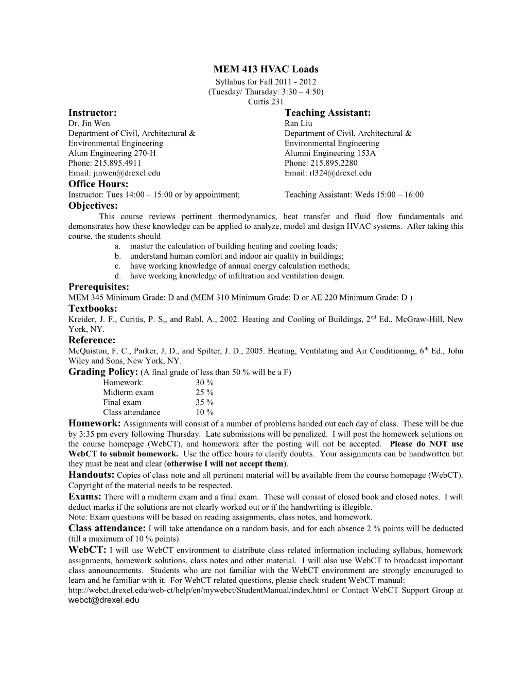 AE 220: Introduction to HVAC