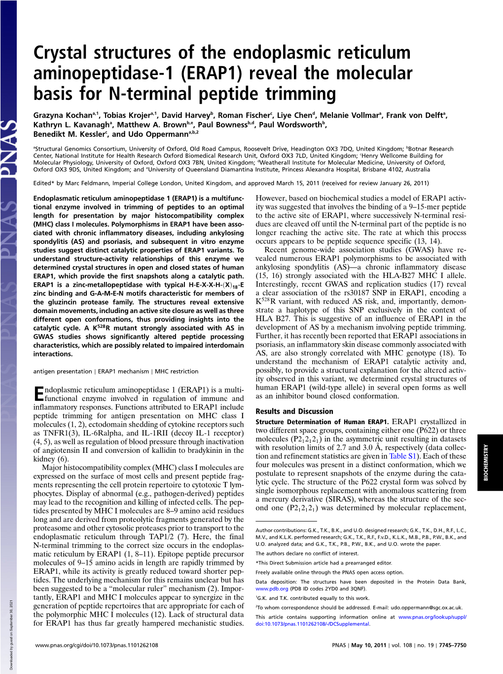 ERAP1) Reveal the Molecular Basis for N-Terminal Peptide Trimming