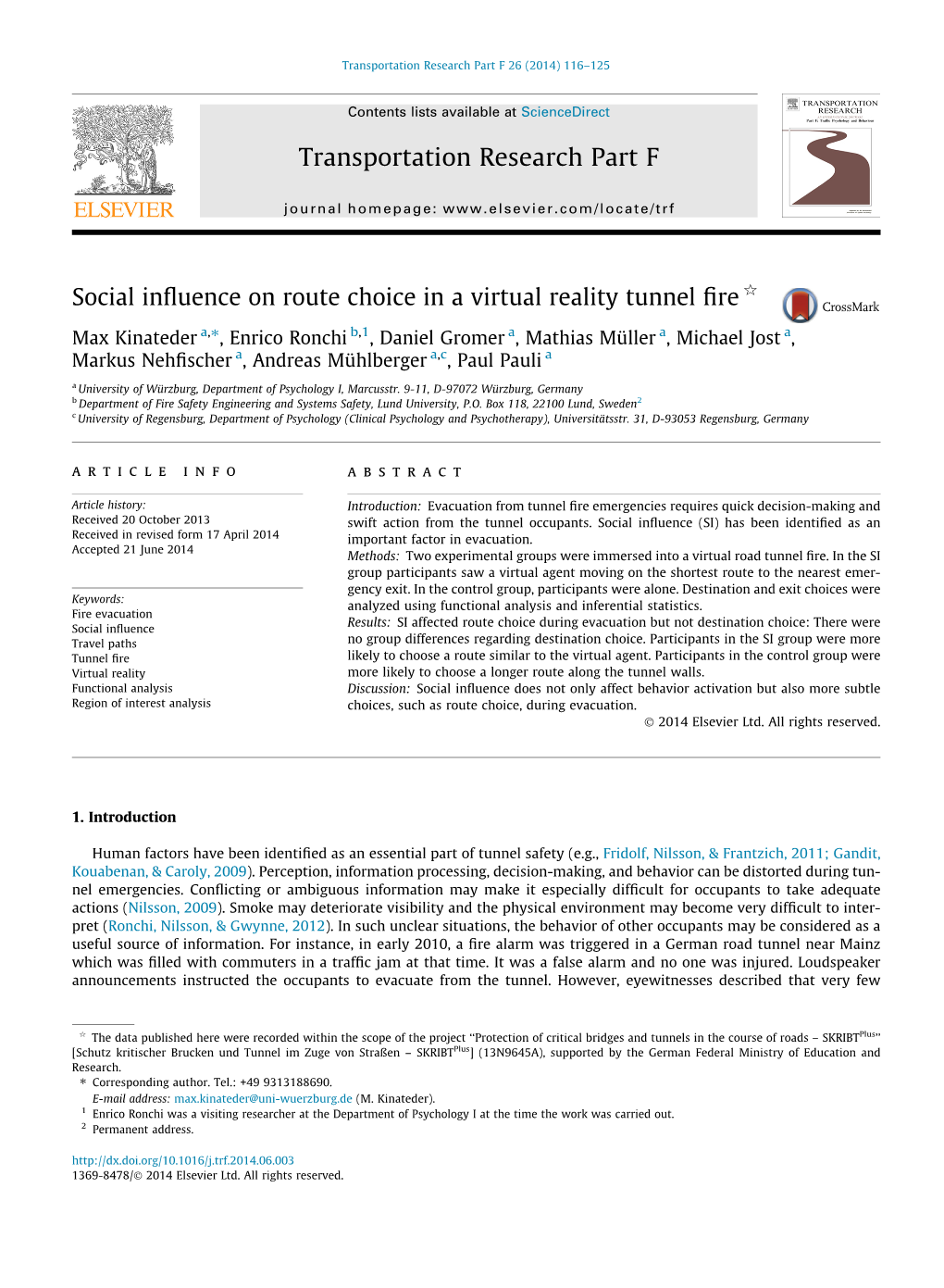 Social Influence on Route Choice in a Virtual Reality Tunnel Fire