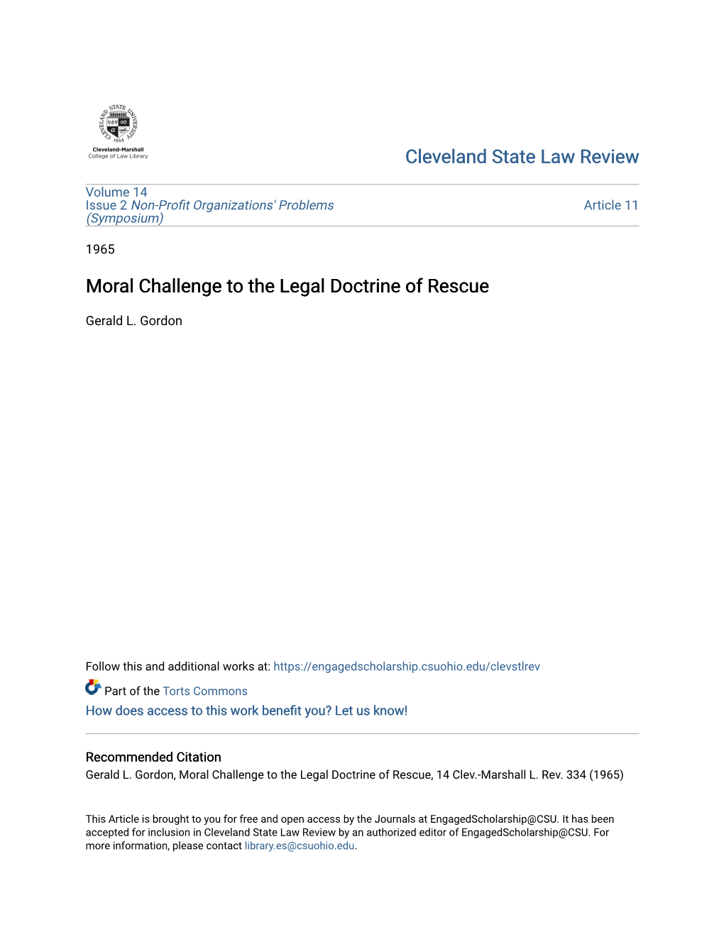 Moral Challenge to the Legal Doctrine of Rescue