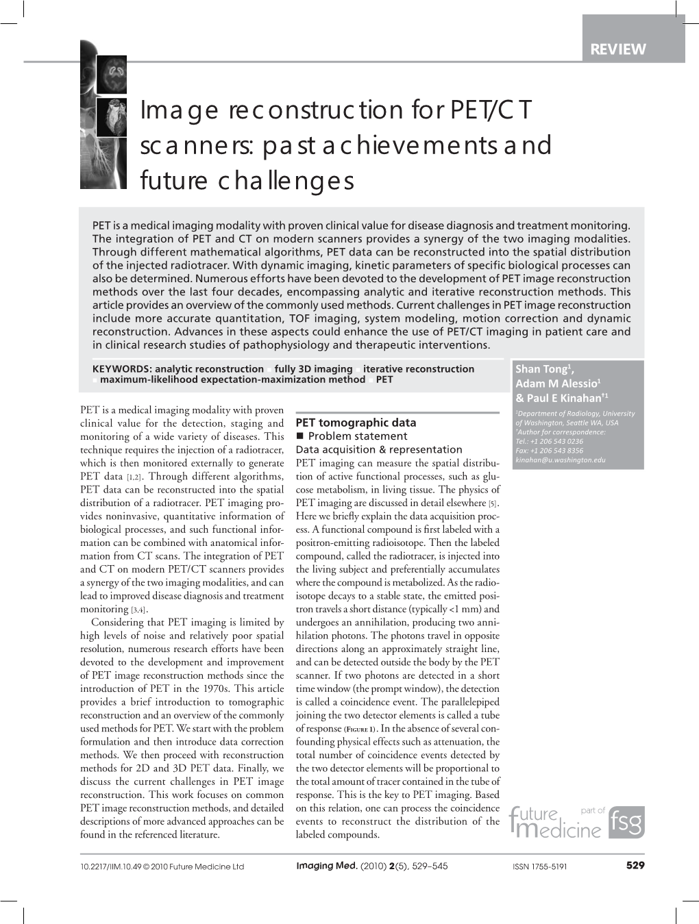 Image Reconstruction for PET/CT Scanners: Past Achievements and Future Challenges