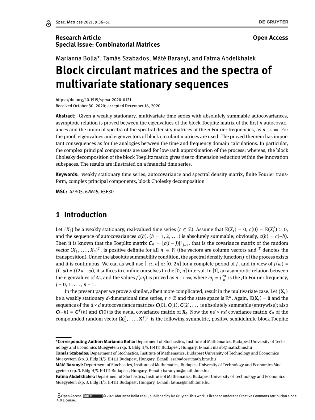 Block Circulant Matrices and the Spectra of Multivariate Stationary