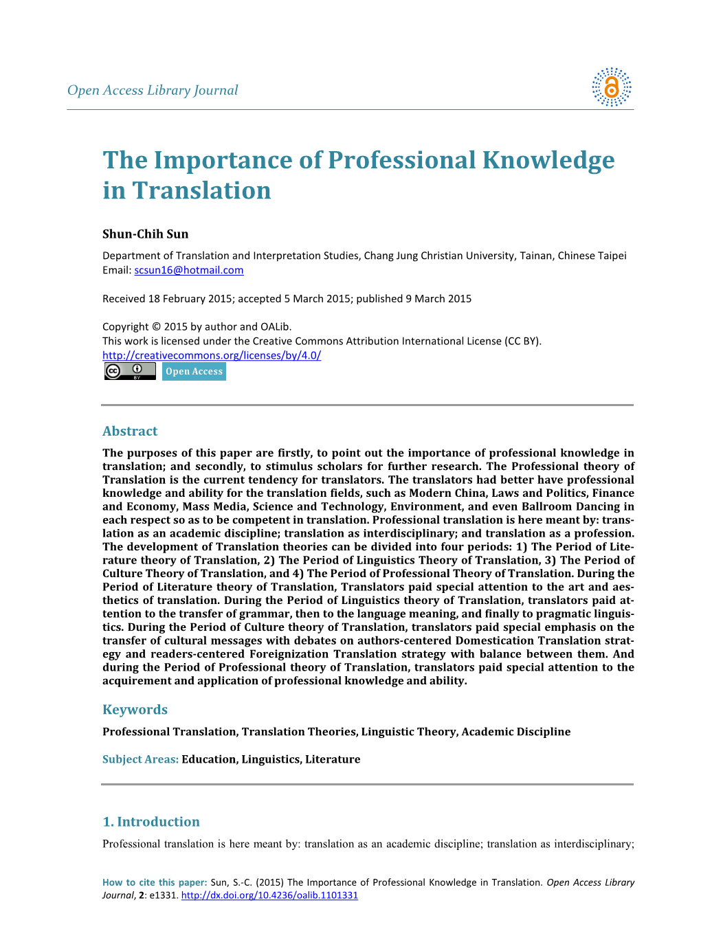 The Importance of Professional Knowledge in Translation