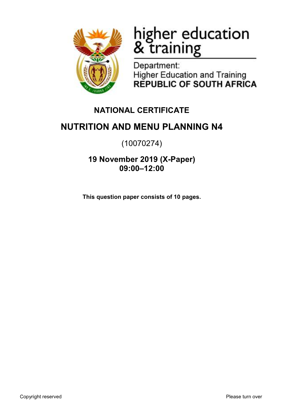 Nutrition and Menu Planning N4