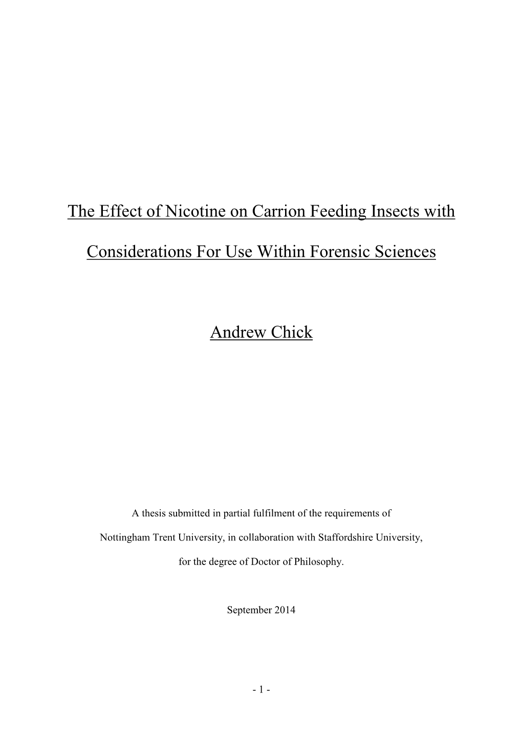 The Effect of Nicotine on Carrion Feeding Insects With