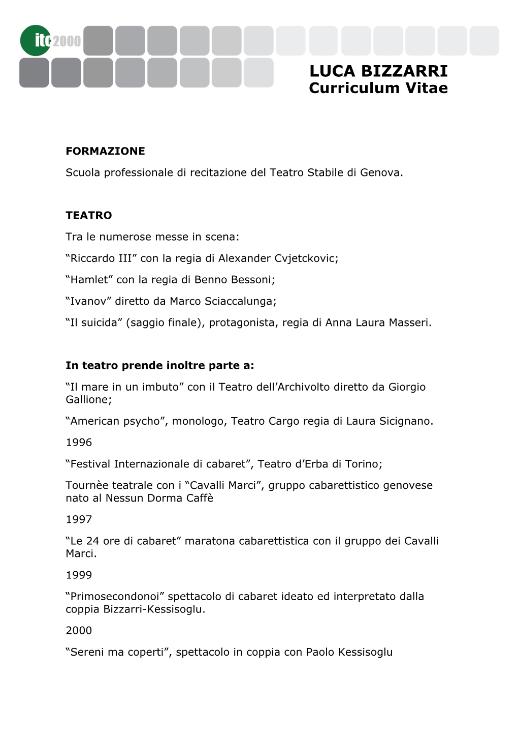 LUCA BIZZARRI Curriculum Vitae