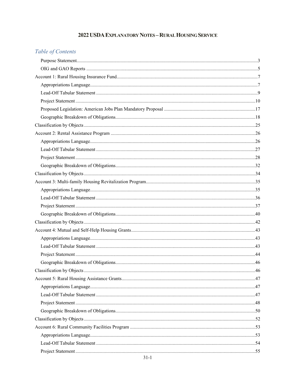 2022 Usda Explanatory Notes – Rural Housing Service