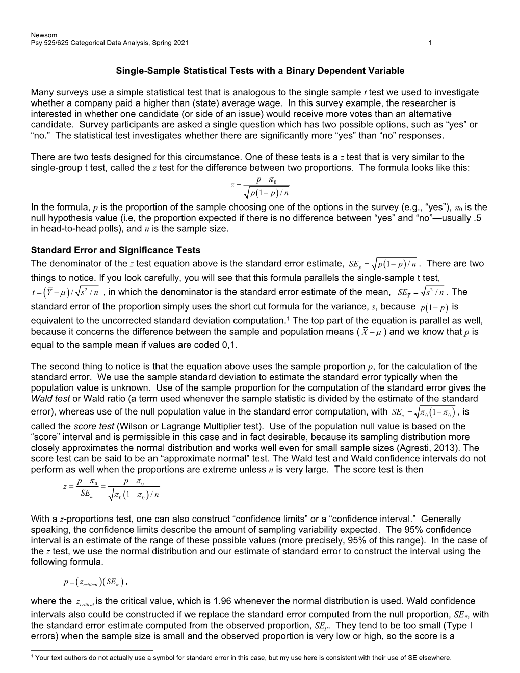 Single-Sample Statistical Tests with a Binary Dependent Variable