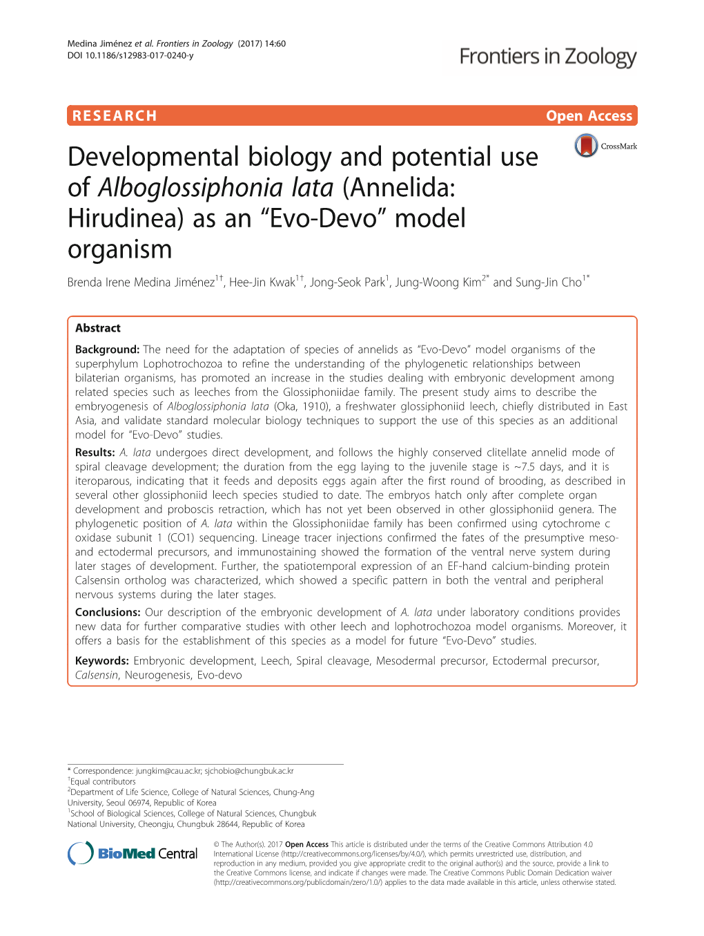 Developmental Biology and Potential Use of Alboglossiphonia Lata