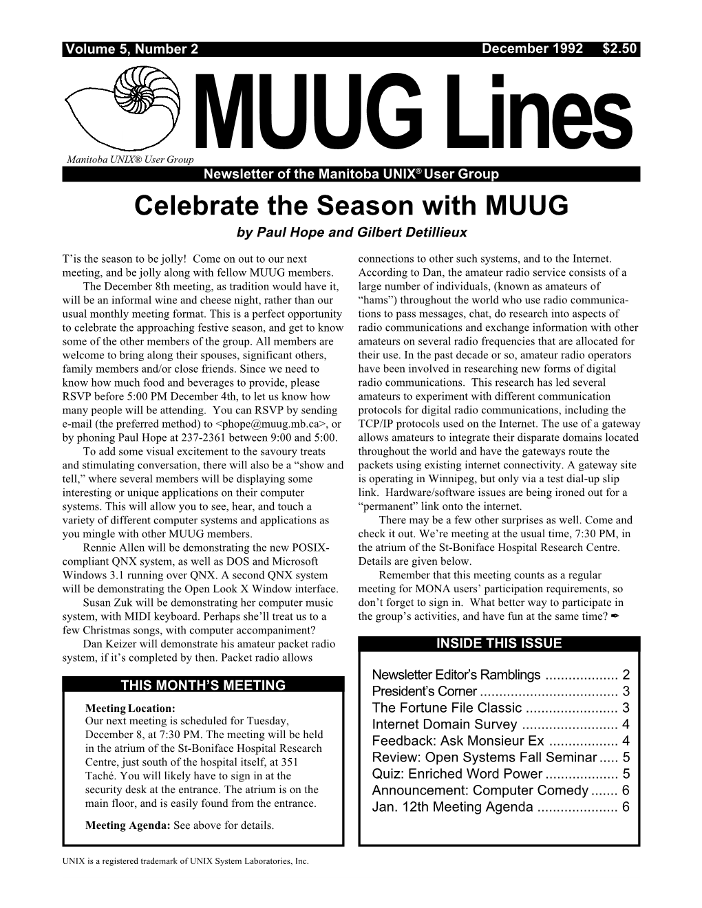 Celebrate the Season with MUUG by Paul Hope and Gilbert Detillieux