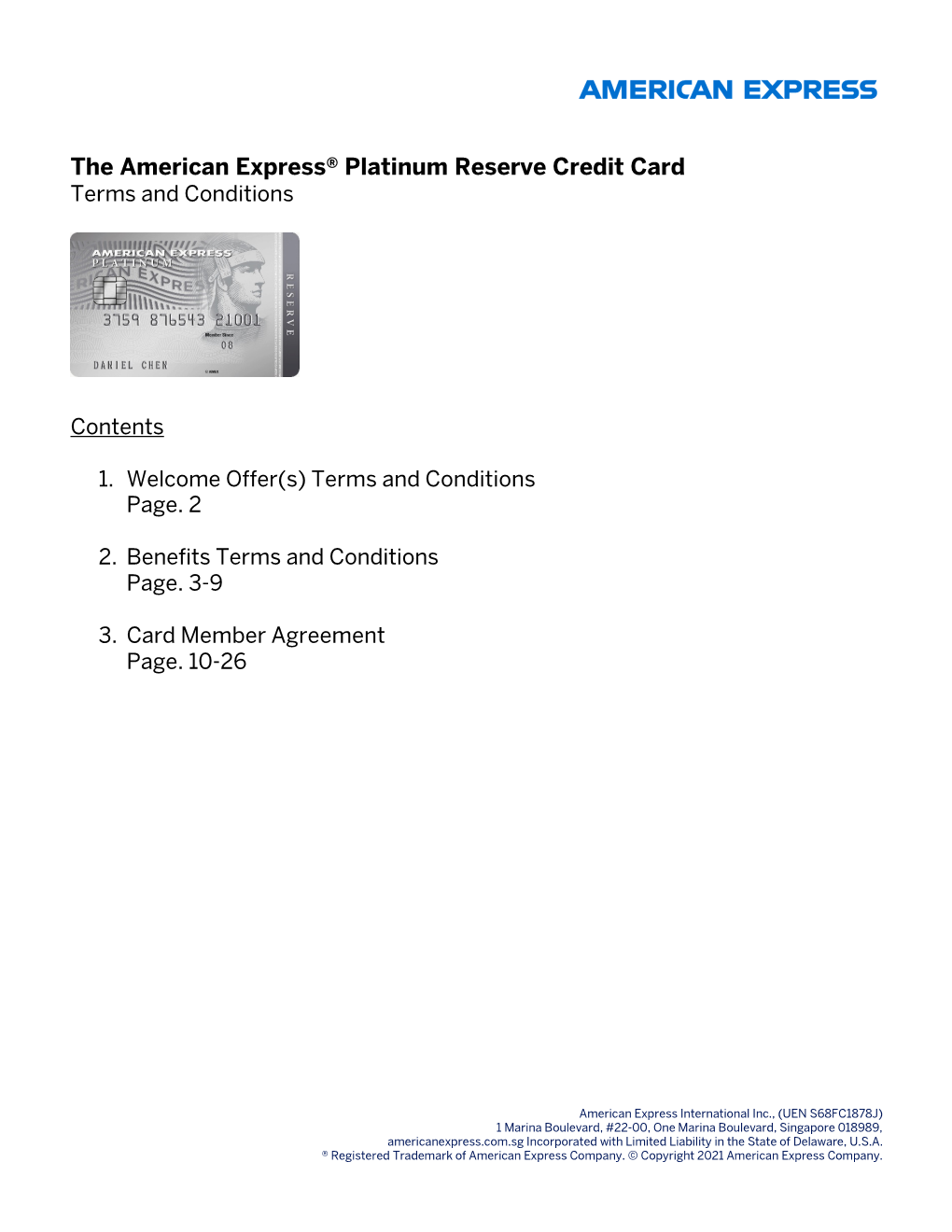 The American Express® Platinum Reserve Credit Card Terms and Conditions