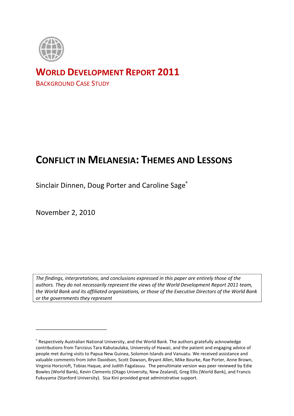 Conflict in Melanesia: Themes and Lessons