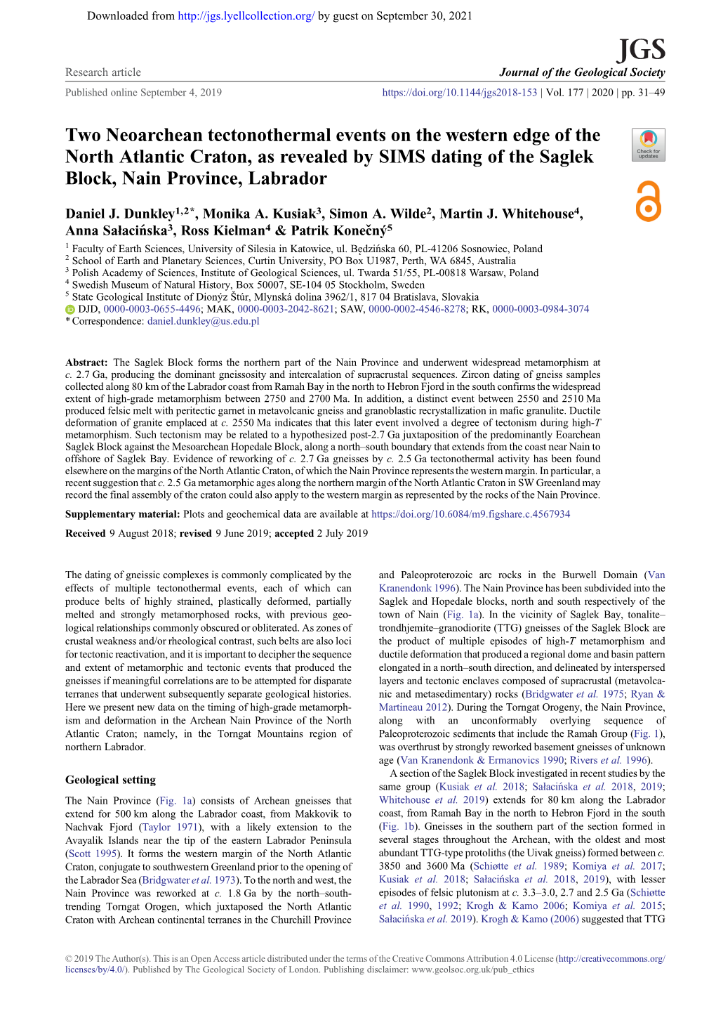 Two Neoarchean Tectonothermal Events on the Western Edge of the North Atlantic Craton, As Revealed by SIMS Dating of the Saglek Block, Nain Province, Labrador