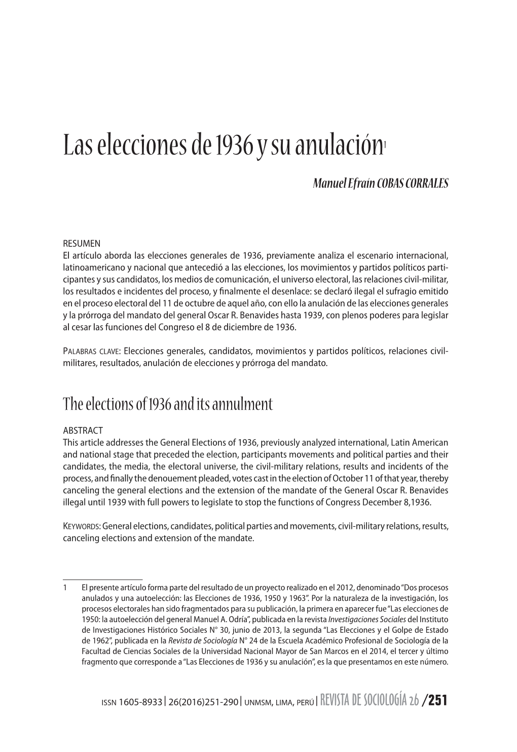 Las Elecciones De 1936 Y Su Anulación1 Manuel Efraín COBAS CORRALES