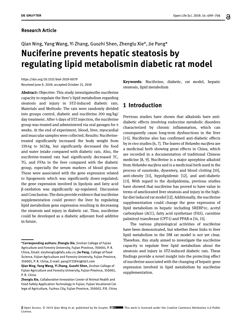 Nuciferine Prevents Hepatic Steatosis by Regulating Lipid Metabolismin