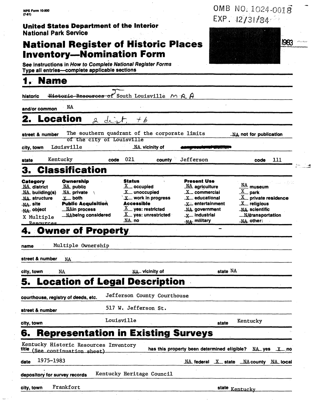 National Register of Historic Places Inventory Nomination Form IP