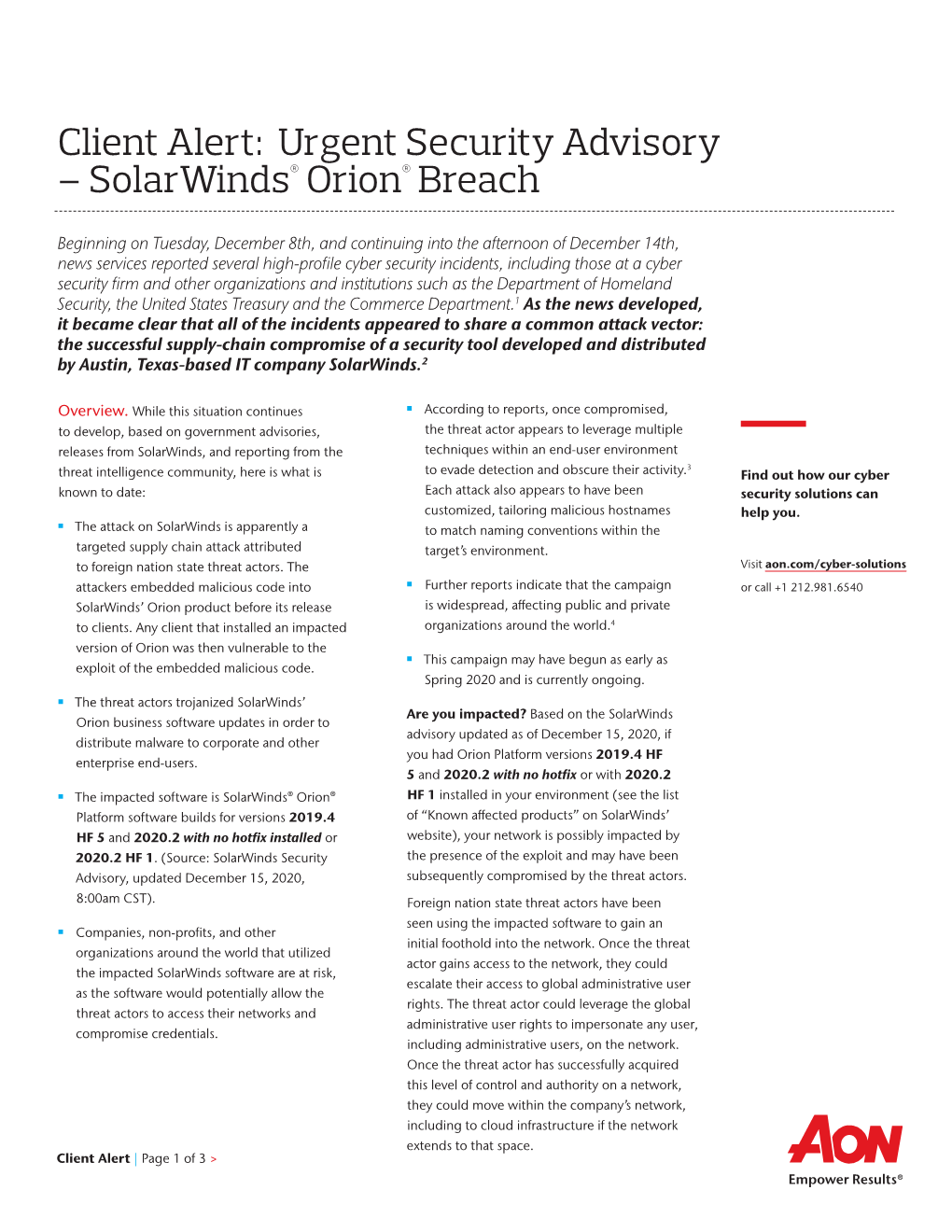 Solarwinds® Orion® Breach