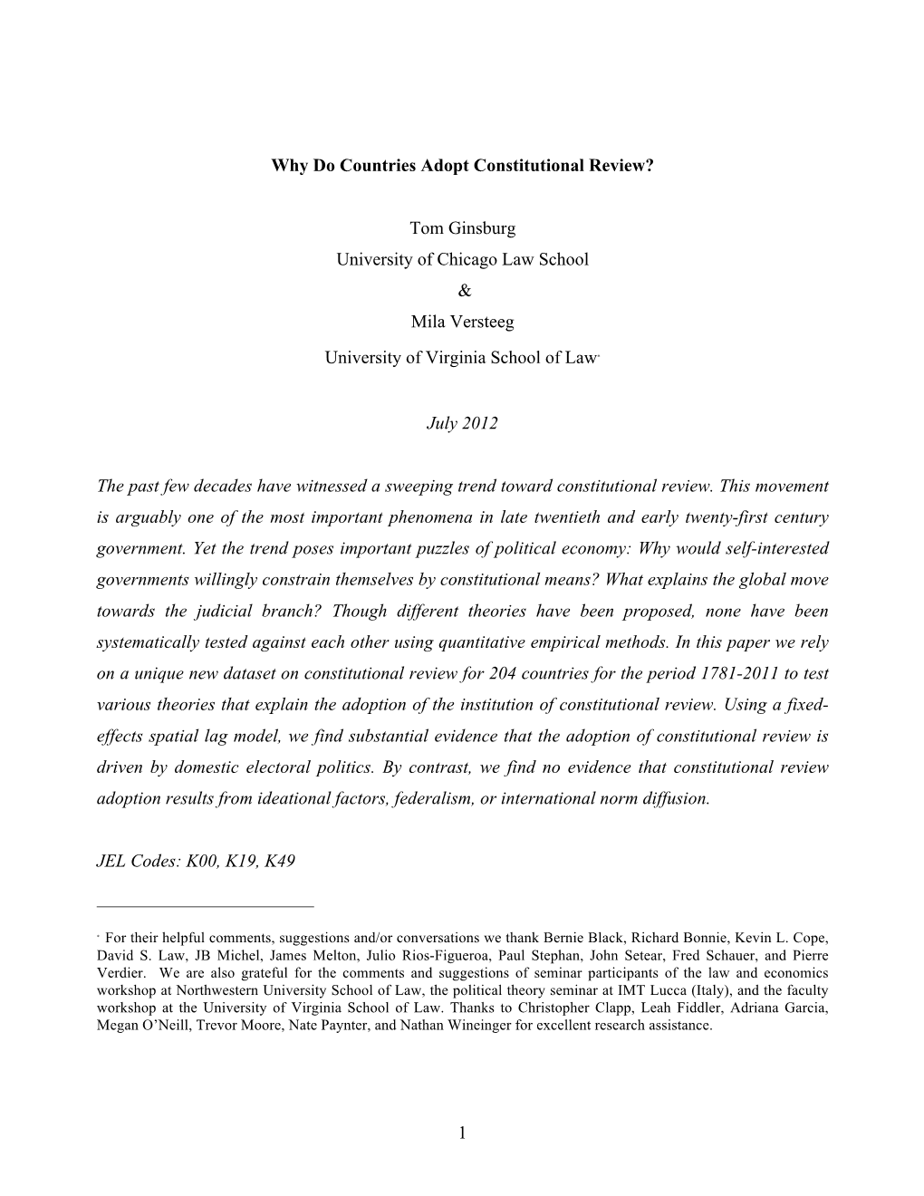 Global Spread of Constitutional Review 27MV