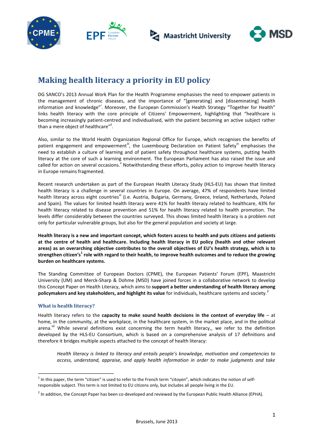 Making Health Literacy a Priority in EU Policy