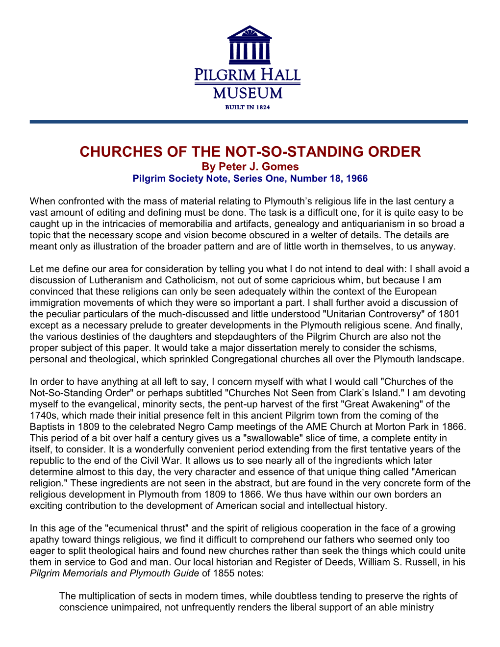 CHURCHES of the NOT-SO-STANDING ORDER by Peter J