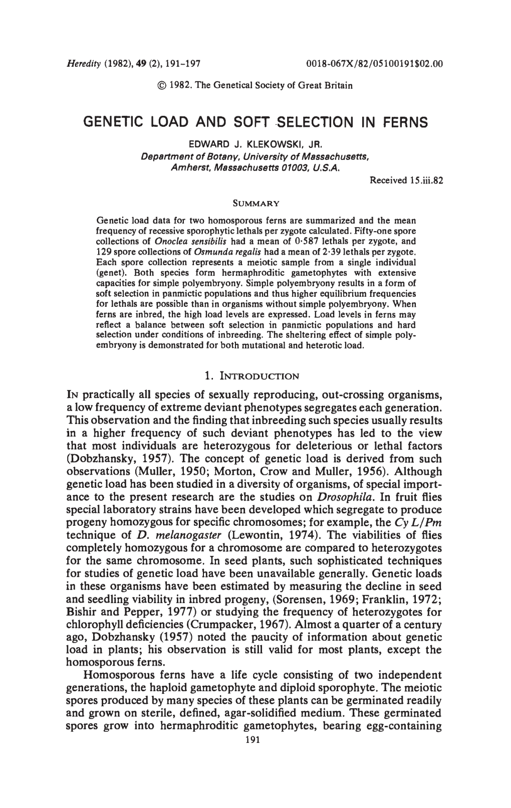 Genetic Load and Soft Selection in Ferns