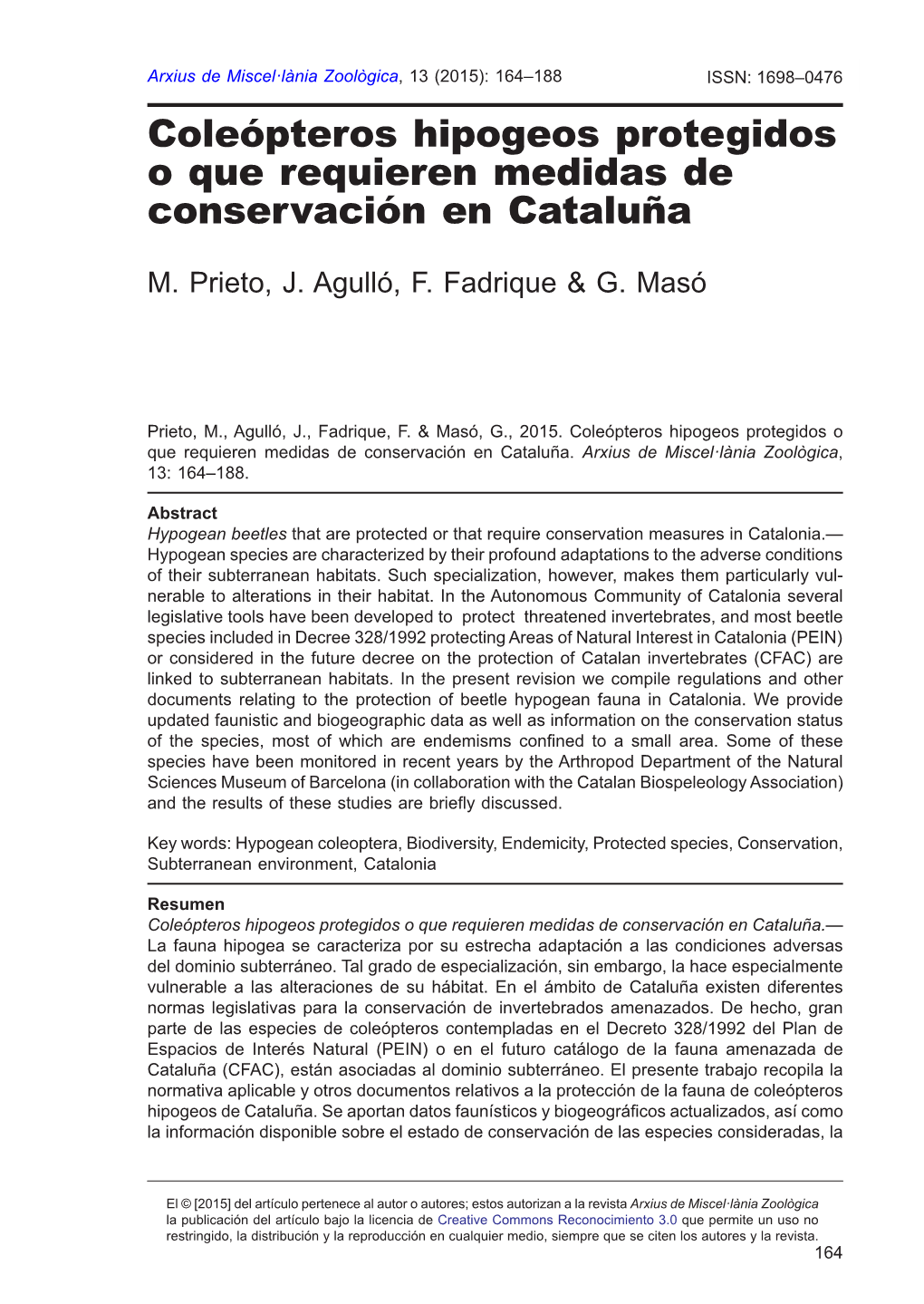 Coleópteros Hipogeos Protegidos O Que Requieren Medidas De Conservación En Cataluña