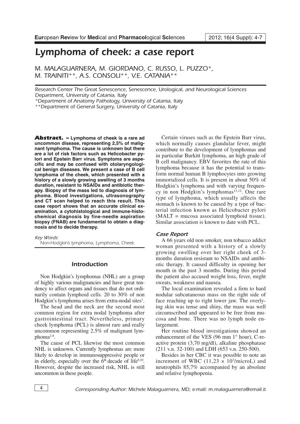 Lymphoma of Cheek: a Case Report