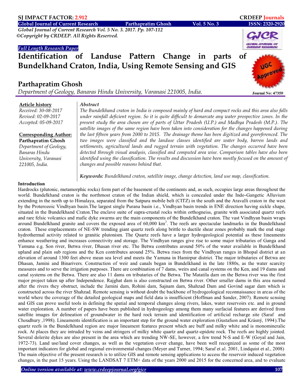 Identification of Landuse Pattern Change in Parts of Bundelkhand Craton, India, Using Remote Sensing and GIS