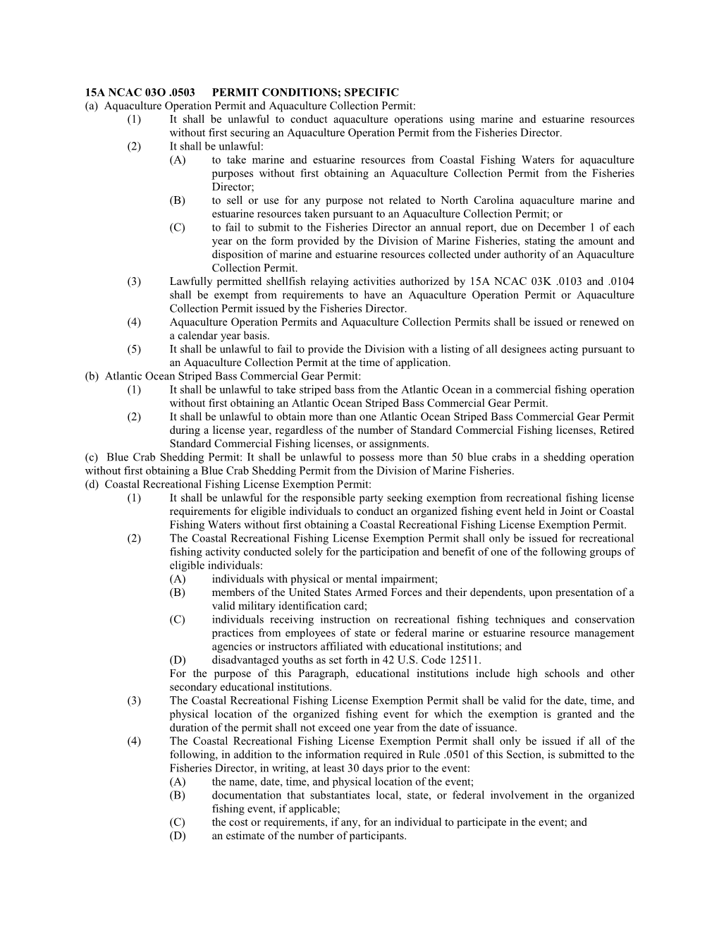 15A Ncac 03O .0503 Permit Conditions