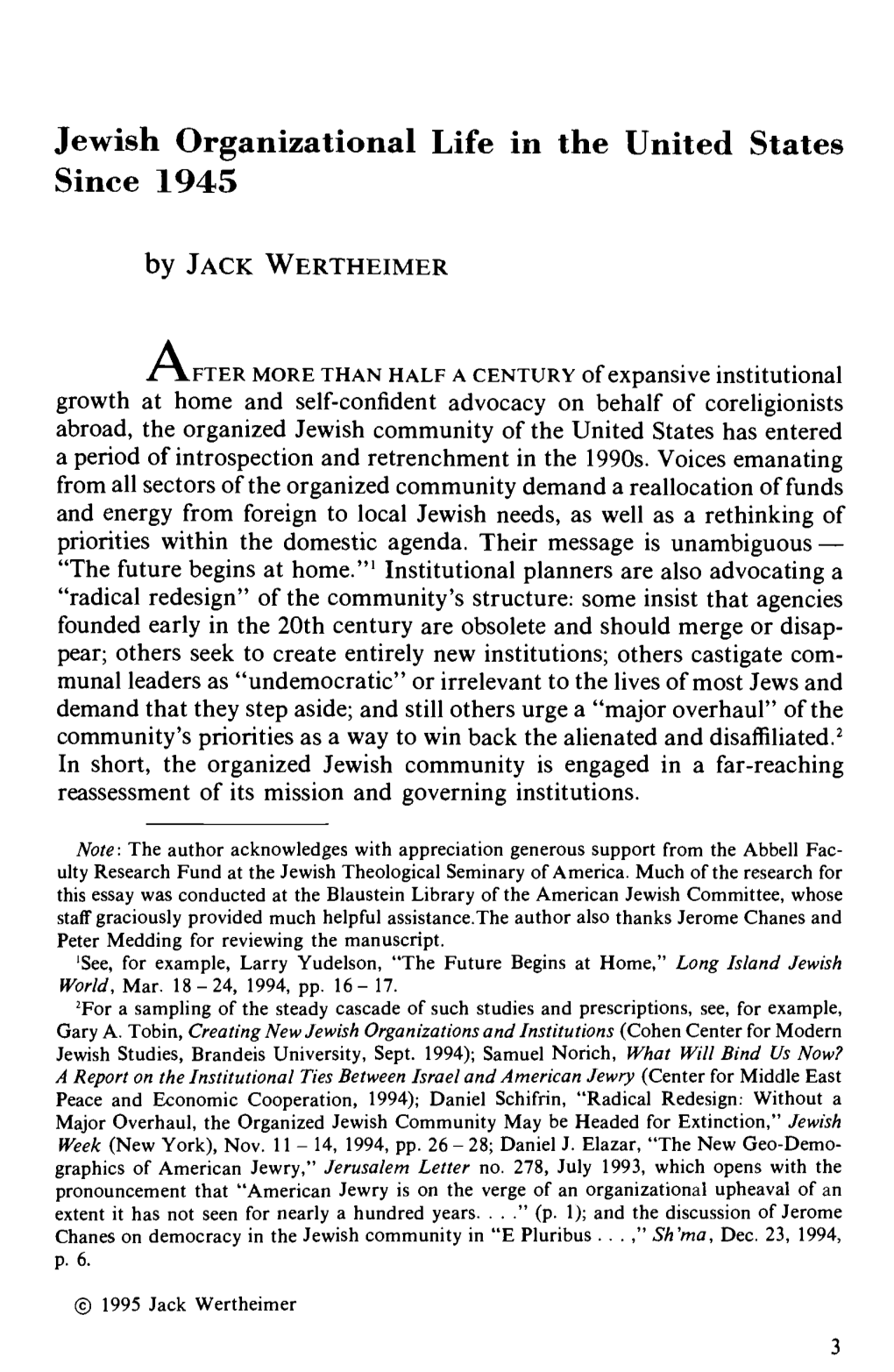 Jewish Organizational Life in the United States Since 1945