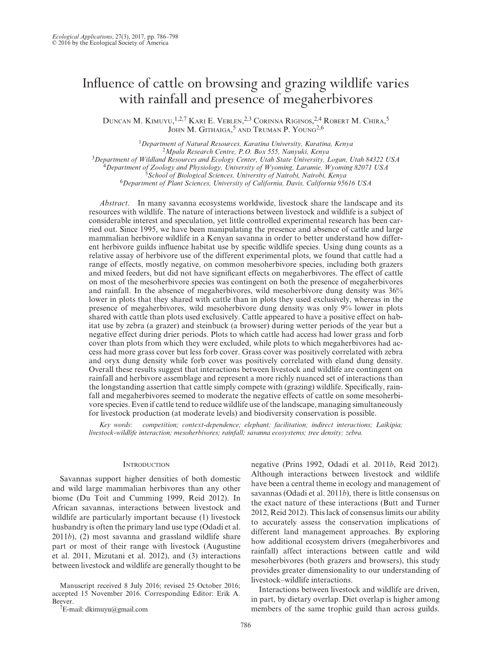 Influence of Cattle on Browsing and Grazing Wildlife Varies with Rainfall and Presence of Megaherbivores