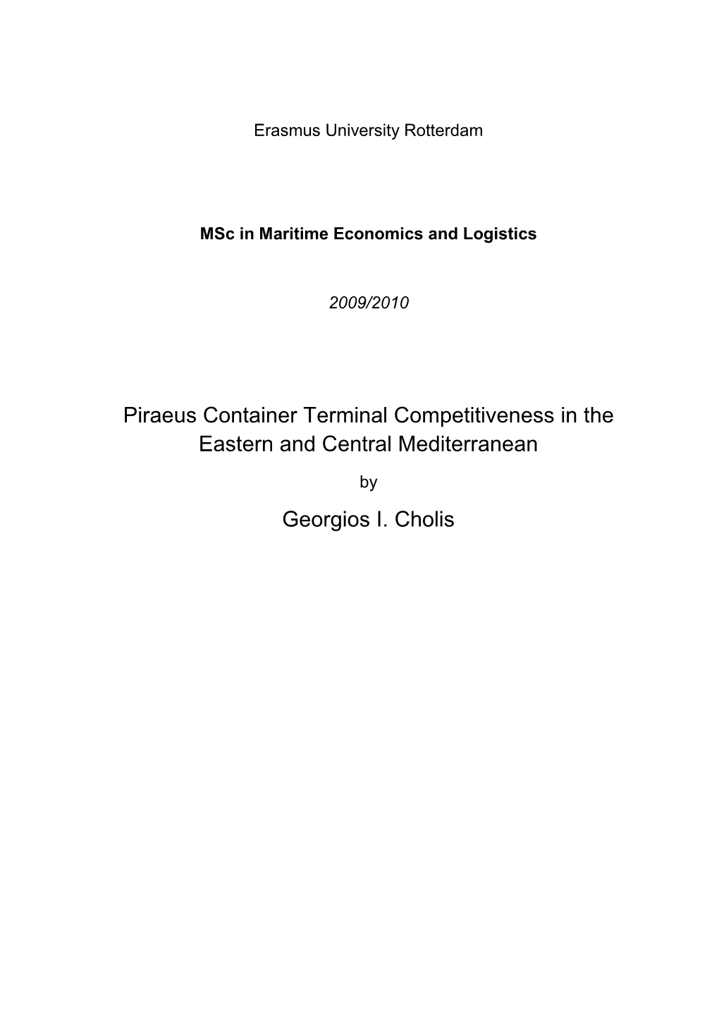 Piraeus Container Terminal Competitiveness in the Eastern and Central Mediterranean